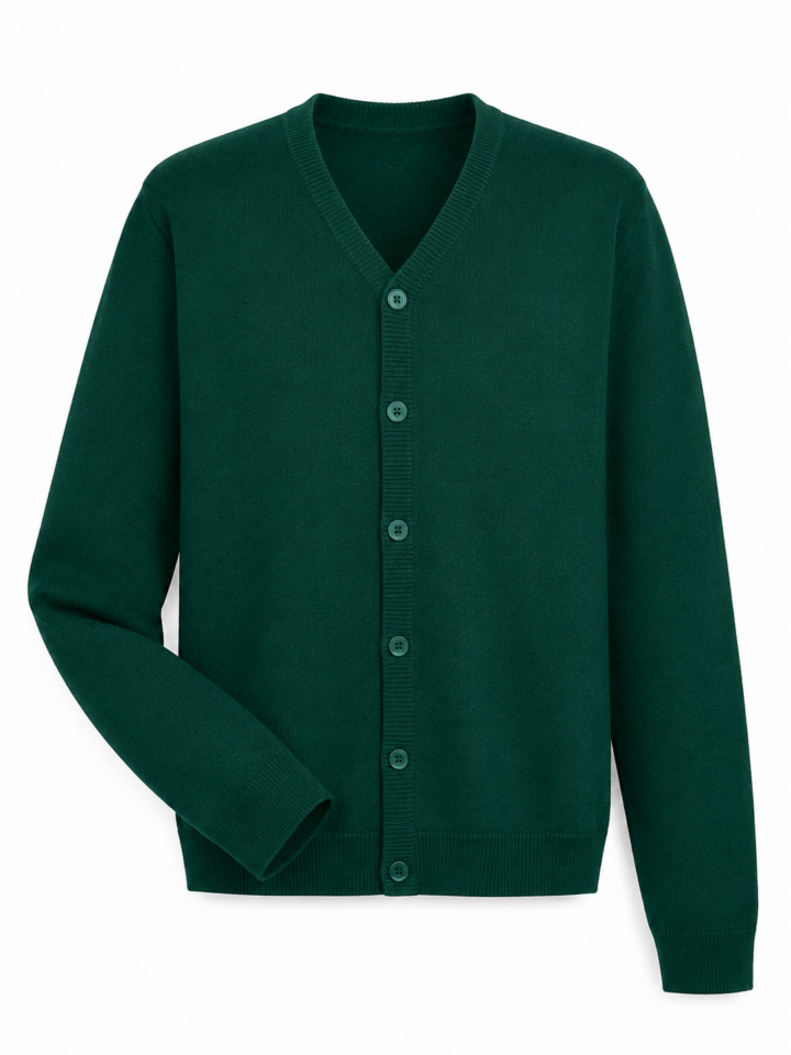 Dark Green V-Neck Knit Cardigan