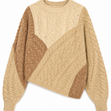 Tan and Beige Colorblock Chunky Sweater