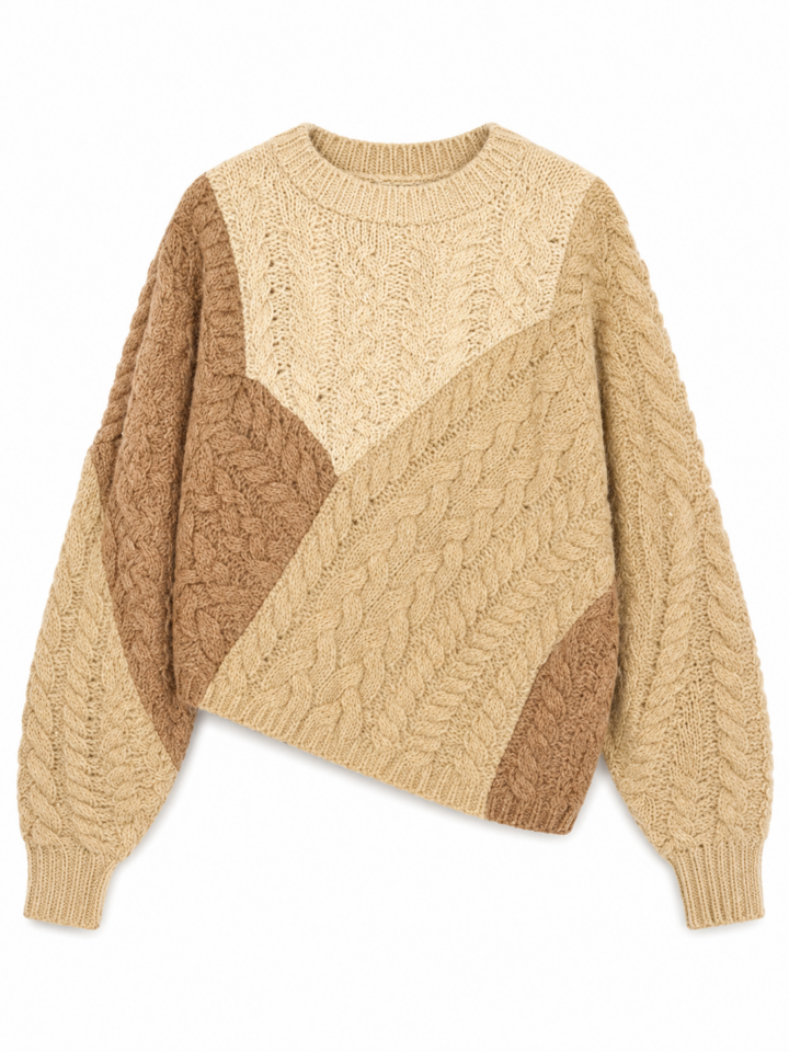 Tan and Beige Colorblock Chunky Sweater