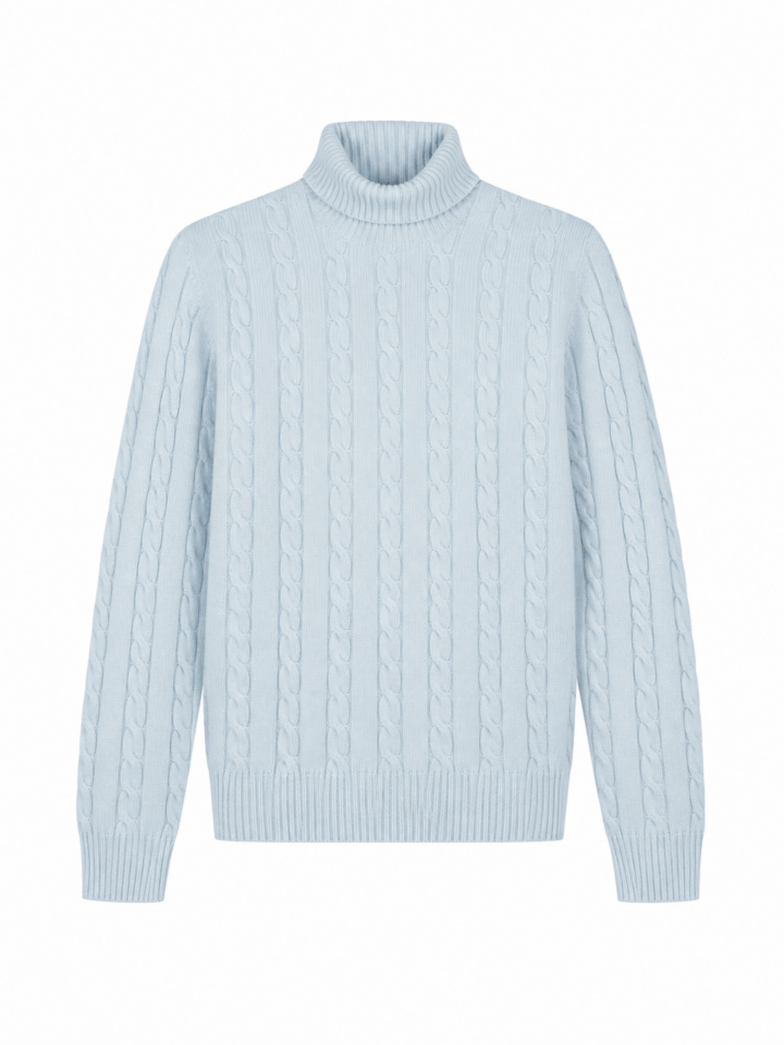 Light Blue Cable Knit Turtleneck Sweater