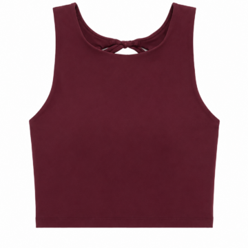 Burgundy Sleeveless Crop Top with Crew Neck and Keyhole Back