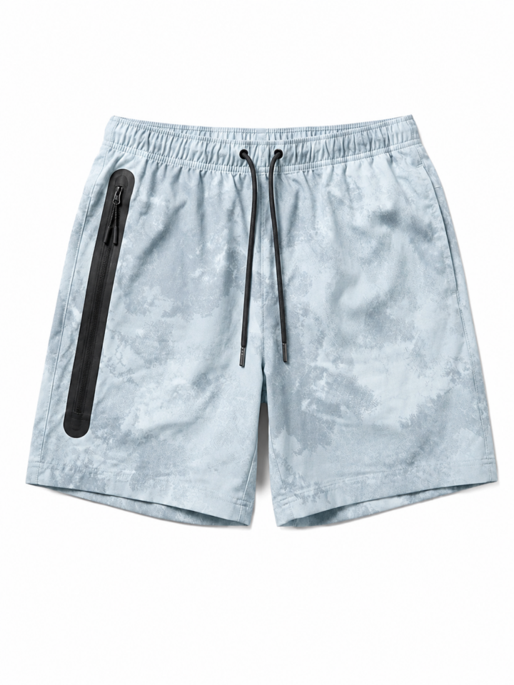 Blue Tie-Dye Relaxed Fit Drawstring Shorts