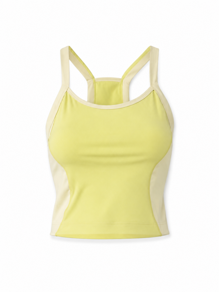 Pale Yellow Racerback Tank Top with Contrast Panels