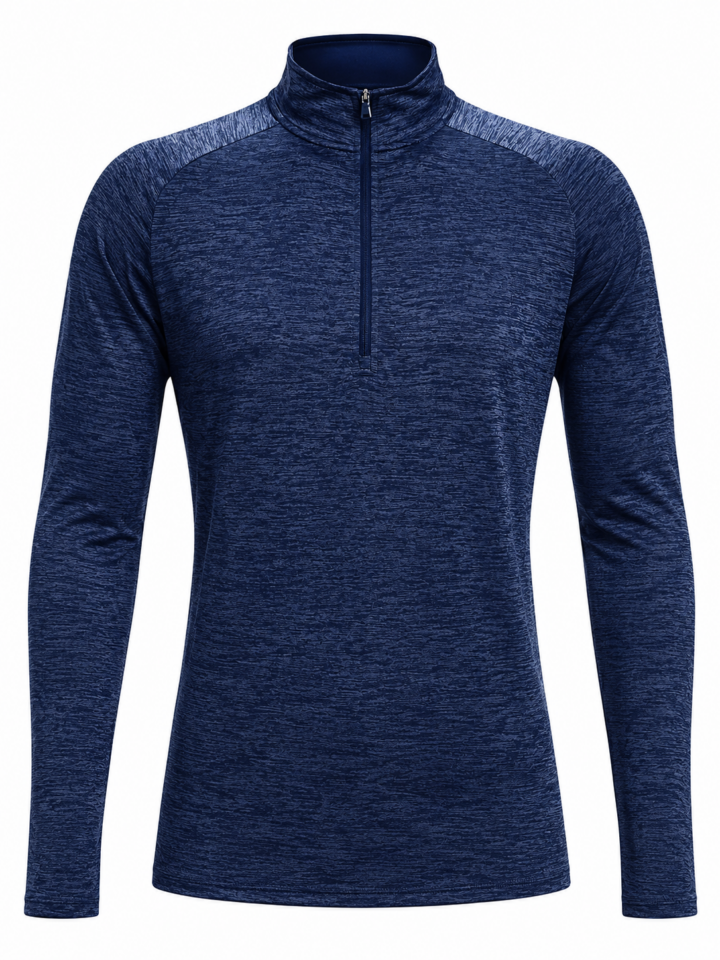 Navy Heathered Quarter-Zip Pullover with Mock Neck
