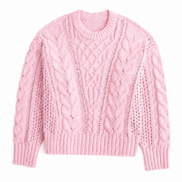 Light Pink Textured Cable Knit Pullover Sweater