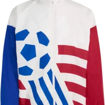 White Color-Block Track Jacket with Blue and Red Sleeves