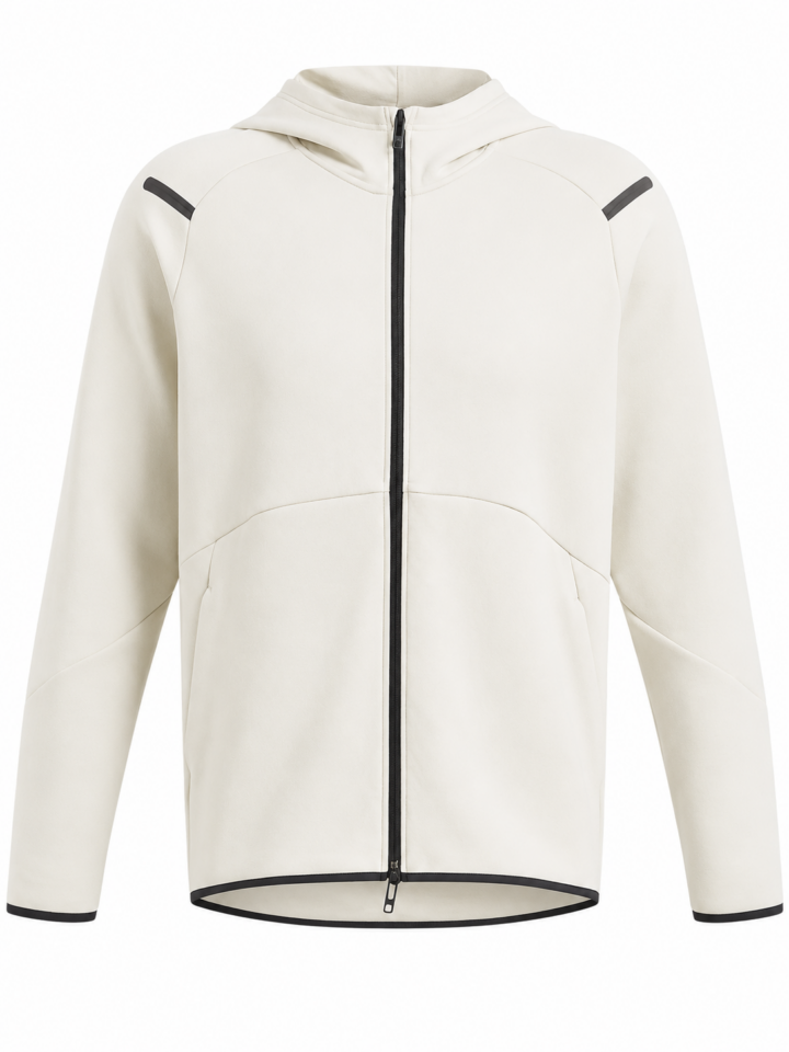 Off-White Full-Zip Hoodie with Black Contrast Details