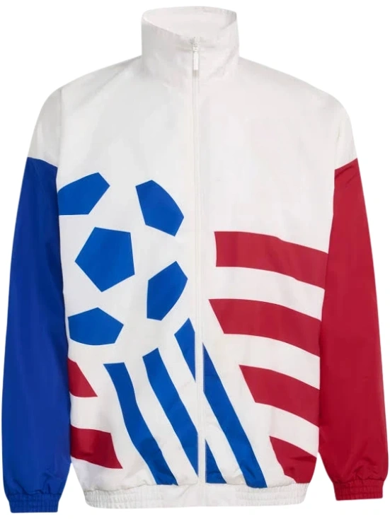 White Color-Block Track Jacket with Blue and Red Sleeves