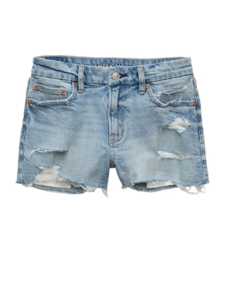 Light Blue Distressed Denim Cutoff Shorts