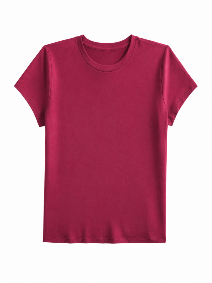 Dark Red Solid Crewneck T-Shirt with Relaxed Fit