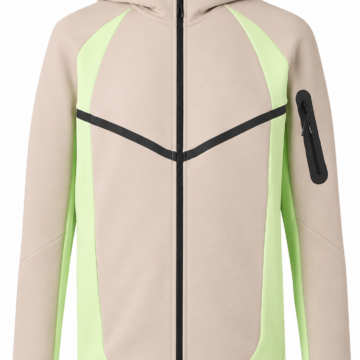 Beige and Neon Green Full-Zip Jacket with Color-Block