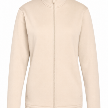 Light Beige Long-Sleeve Track Jacket with Mock Neck