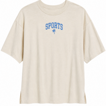Cream Oversized Crewneck T-Shirt with Heathered Texture