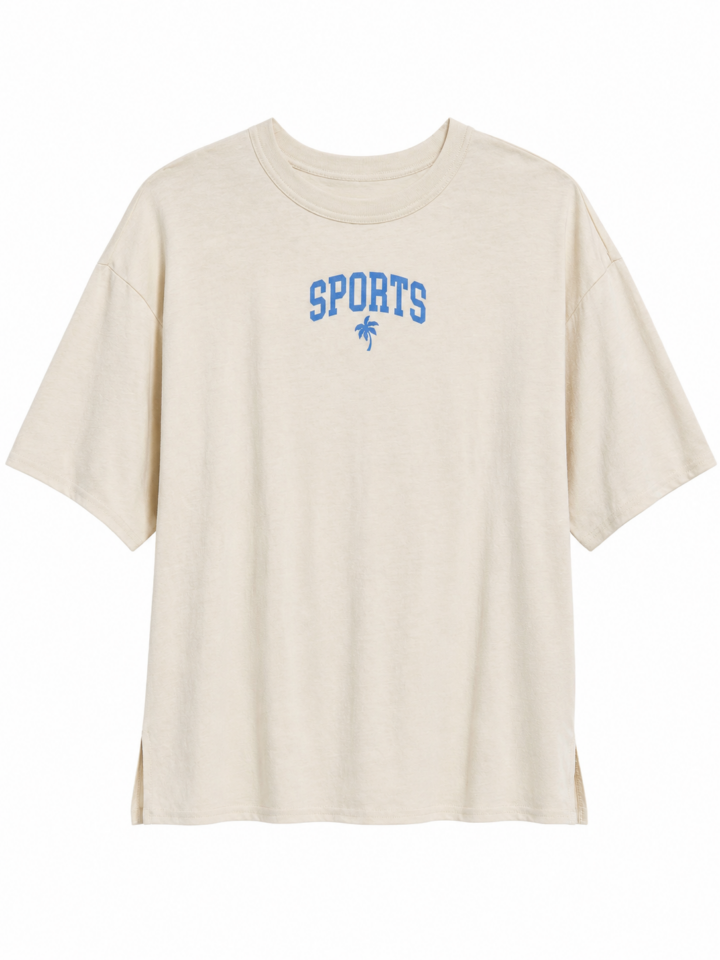 Cream Oversized Crewneck T-Shirt with Heathered Texture