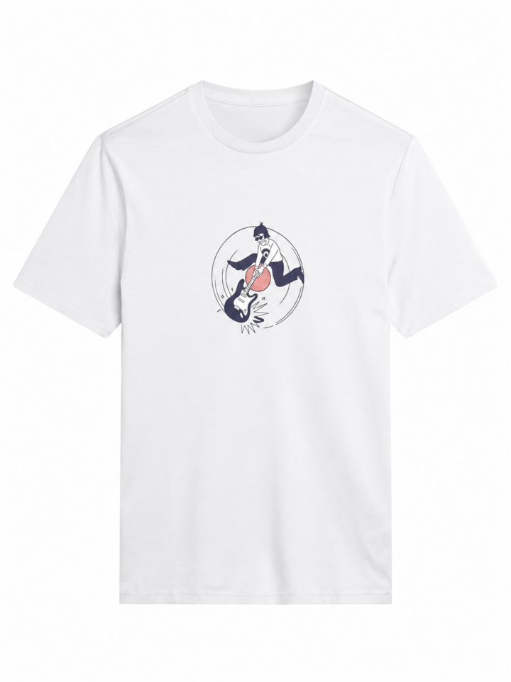 White Guitar Graphic Crew Neck T-Shirt