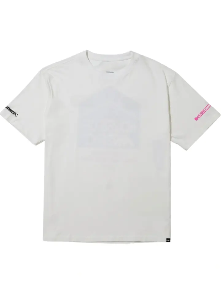 Off-White Short-Sleeve T-Shirt with Geometric Print and Sleeve Logos