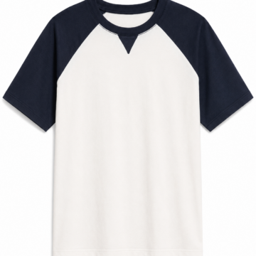 Cream and Navy Raglan T-Shirt with Crew Neck