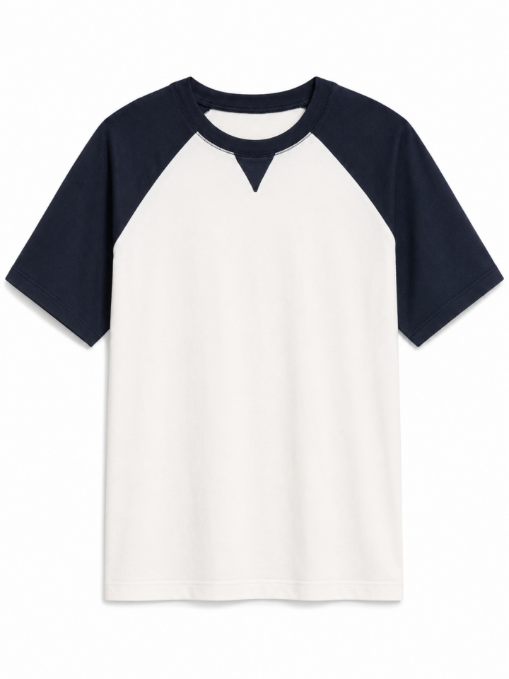 Cream and Navy Raglan T-Shirt with Crew Neck