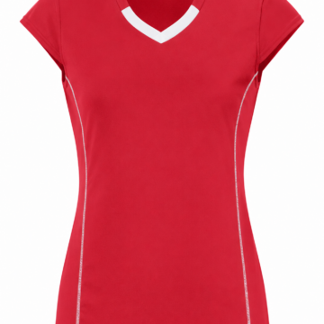 Red Fitted Activewear Top with V-Neck and Cap Sleeves