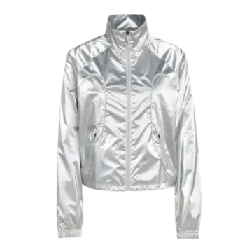 Metallic Silver Cropped Zip-Up Track Jacket