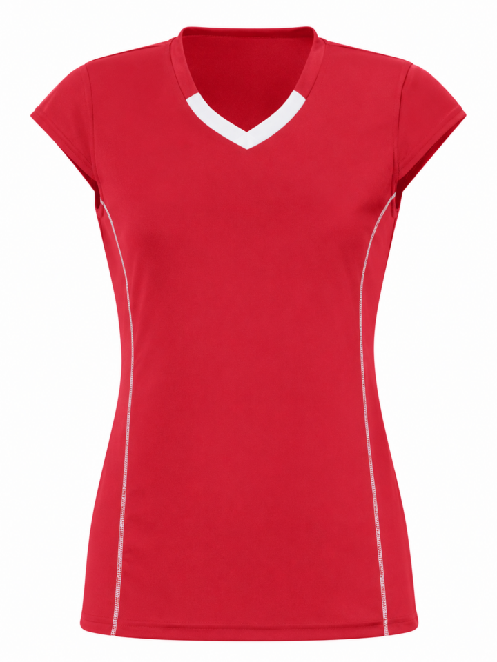 Red Fitted Activewear Top with V-Neck and Cap Sleeves