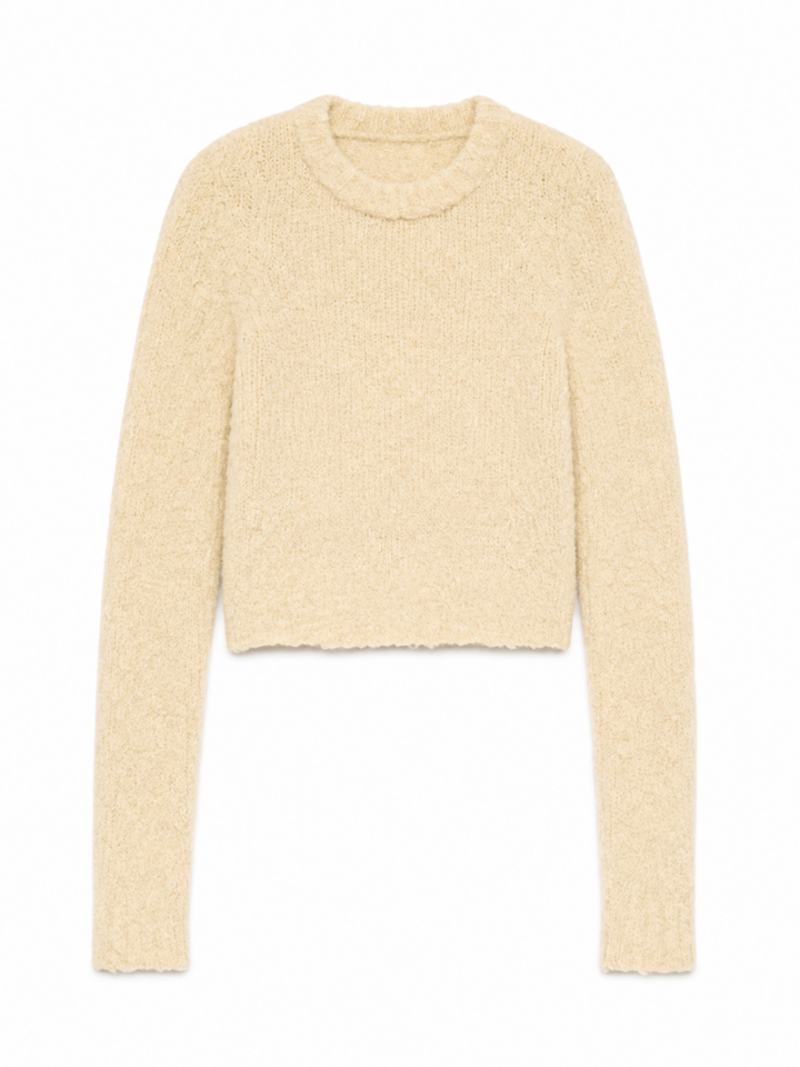 Cream Cropped Boucle Sweater