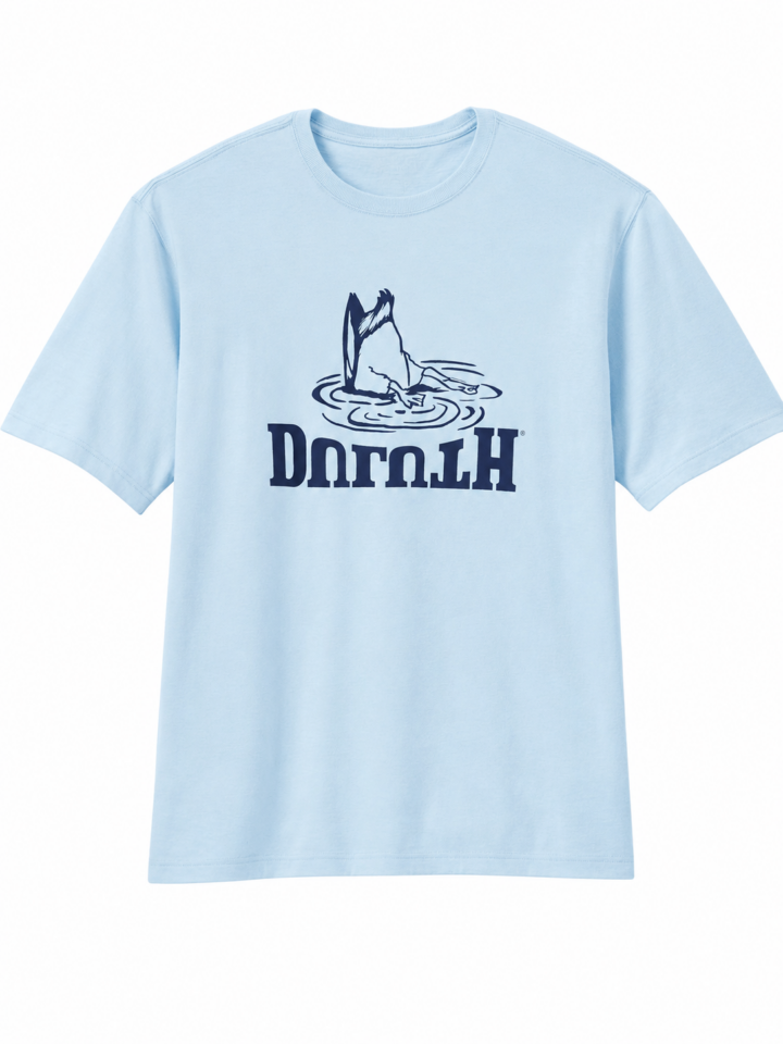 Light Blue Shark Graphic T-Shirt with Text