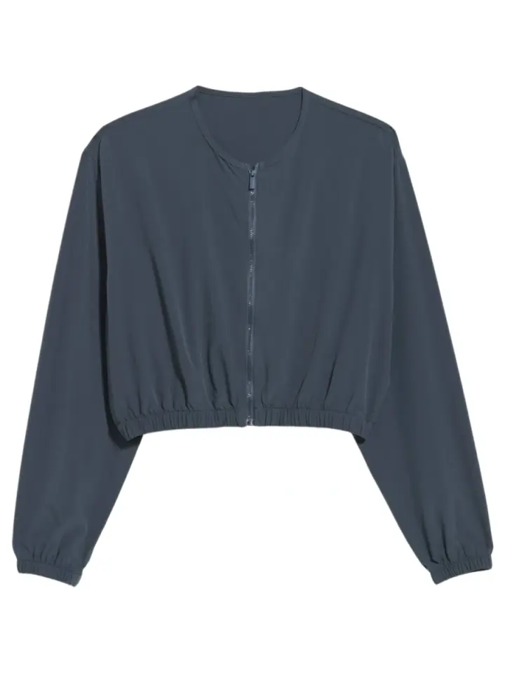 Dark Blue-Grey Oversized Cropped Zip-Up Jacket