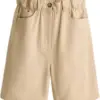 High-Waisted Khaki Paperbag Shorts with Ruffled Waistband