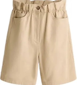 High-Waisted Khaki Paperbag Shorts with Ruffled Waistband