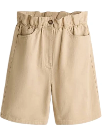 High-Waisted Khaki Paperbag Shorts with Ruffled Waistband