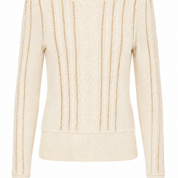 Cream Cable Knit Fitted Sweater with Pointelle Detail