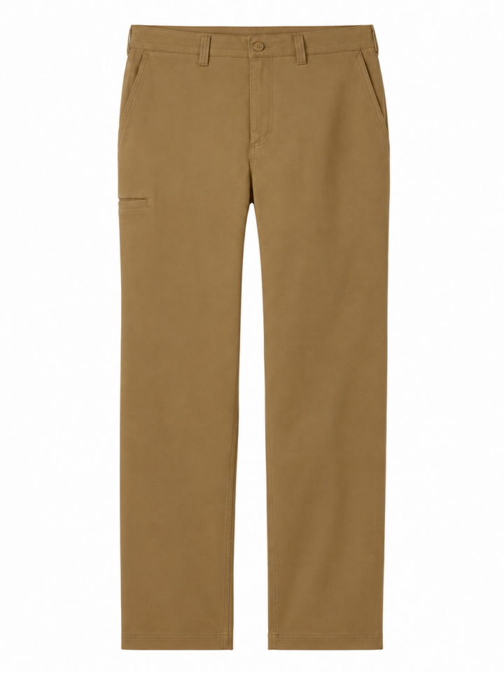 Khaki Straight-Fit Chino Pants with Welt Pocket