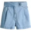 Light Blue High-Waisted Denim Shorts with Self-Tie Belt