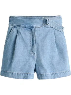 Light Blue High-Waisted Denim Shorts with Self-Tie Belt