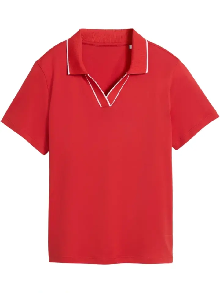 Red Short-Sleeve Polo Shirt with Ribbed Collar