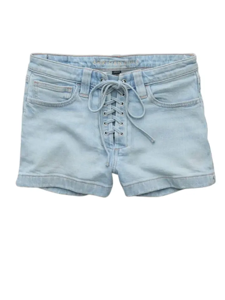 Light Wash Straight Fit Lace-Up Denim Shorts