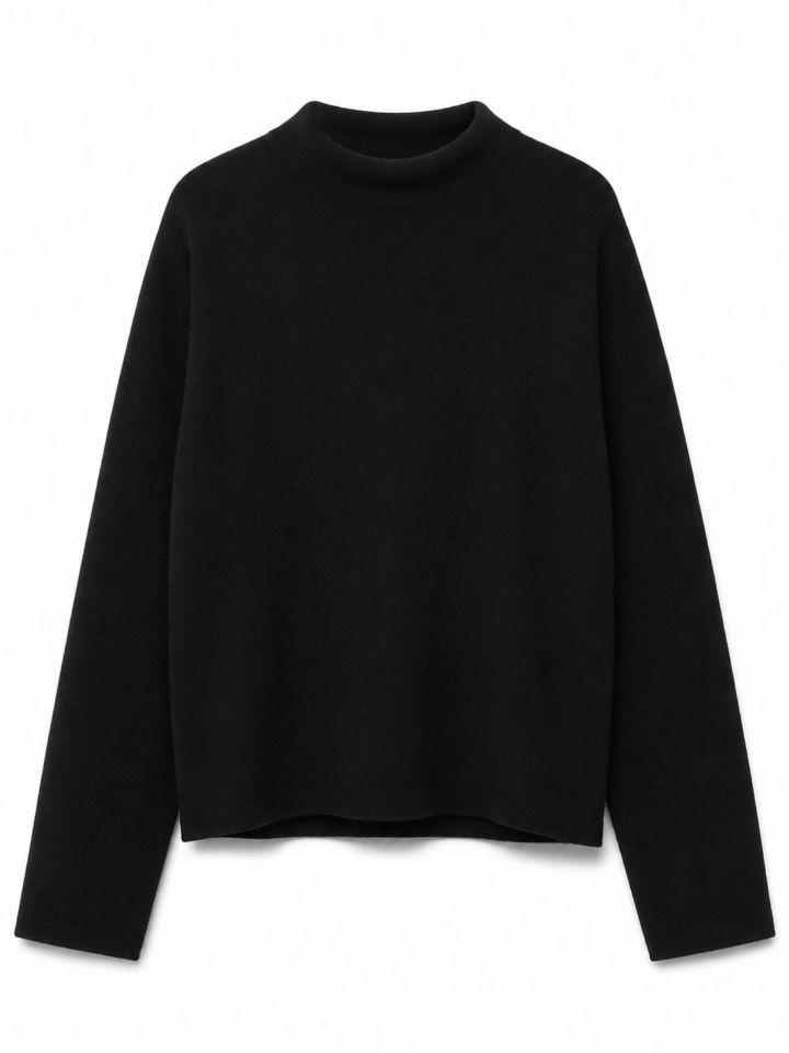Black Mock Neck Relaxed Pullover Top