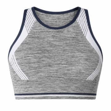 Grey Heather Sports Bra with White Side Panels and Navy Trim