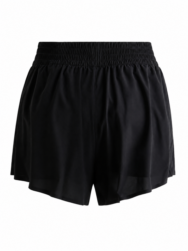 Black Smocked Waist Shorts with Side Slits