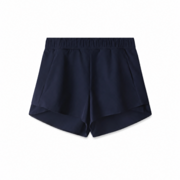 Navy Relaxed Fit Elastic Waist Shorts with Curved Hem