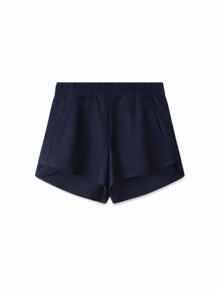 Navy Relaxed Fit Elastic Waist Shorts with Curved Hem