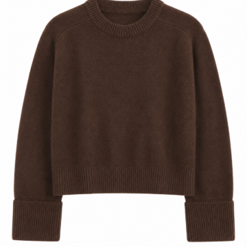 Dark Brown Relaxed Cropped Pullover Sweater with Extra-Wide Cuffs