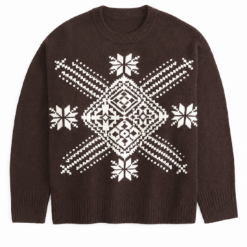 Dark Brown Fair Isle Pattern Knit Sweater
