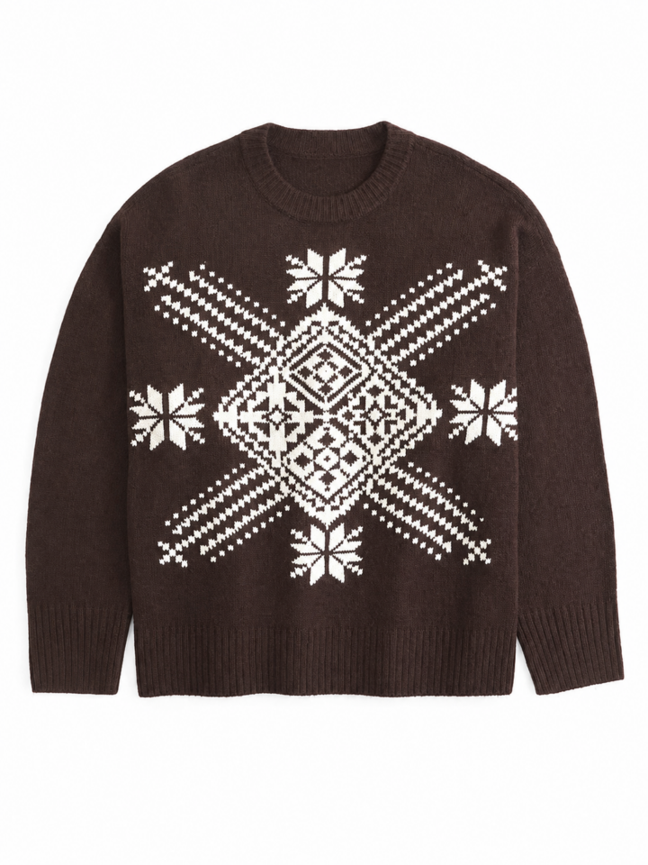 Dark Brown Fair Isle Pattern Knit Sweater