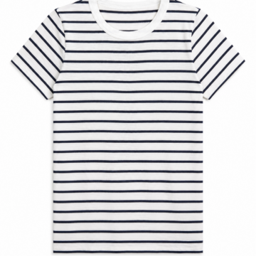 White and Navy Striped Classic Crew Neck T-Shirt
