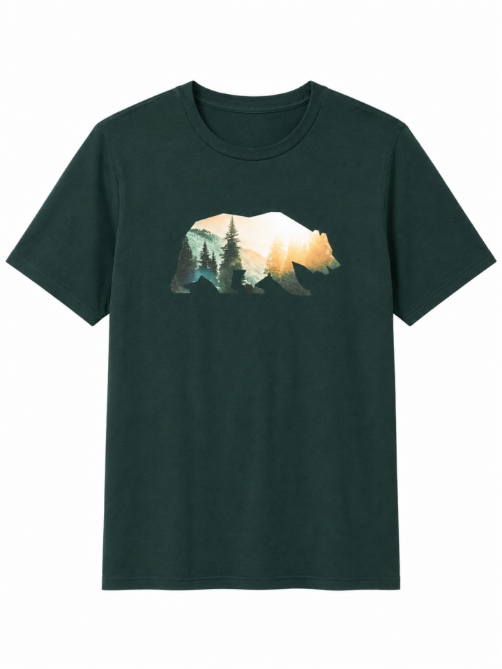Forest Green Mountain Silhouette Crew Neck T-Shirt