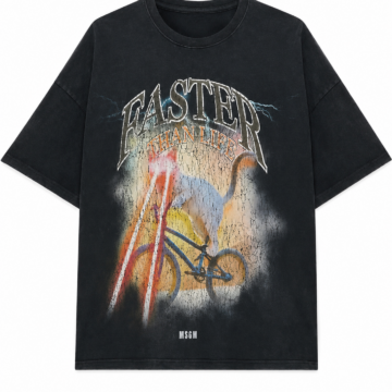 Faded Black Oversized T-Shirt with Bicycle Graphic