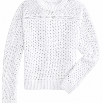 White Relaxed Fit Open-Knit Sweater with Eyelet Chest Band