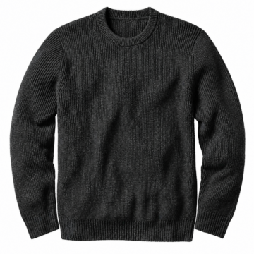 Dark Charcoal Grey Ribbed Knit Sweater with Crew Neck